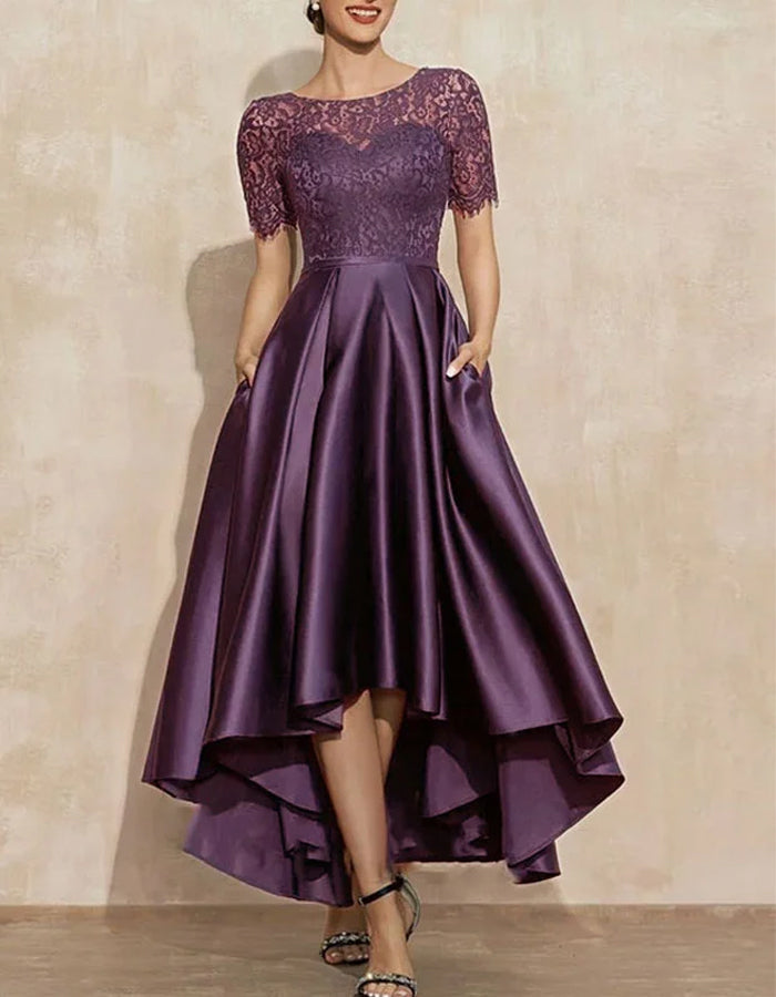Morgan & Brooke | Satin Round Neck Two-Piece Short Dress