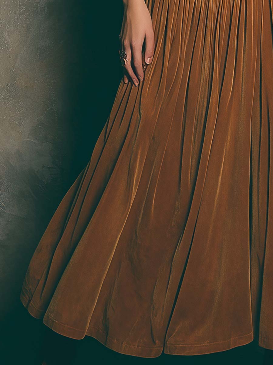 Morgan & Brooke | Caramel Spaghetti-Strap Maxi-Length Dress