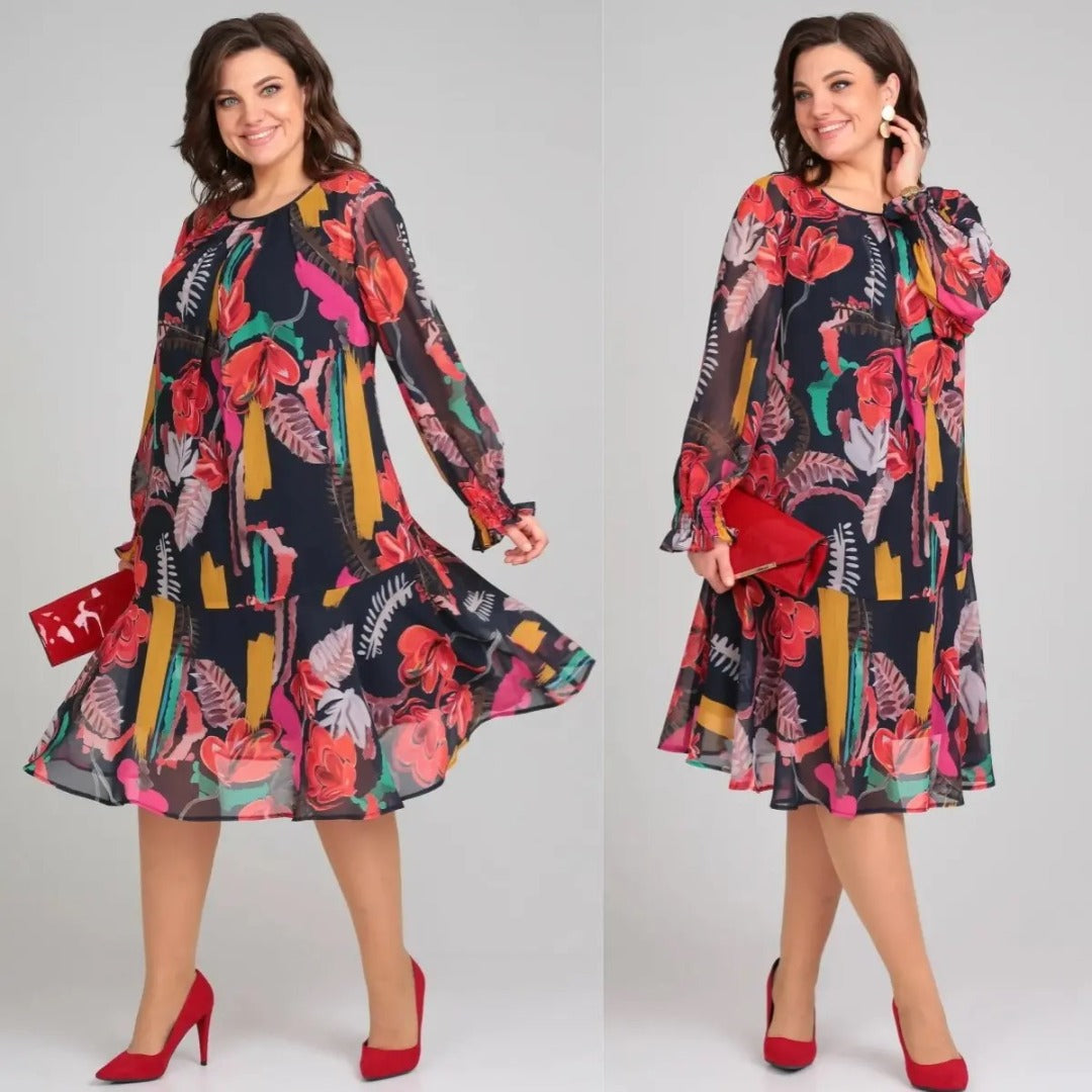 Morgan & Brooke | Multi-Color Floral Print Midi Lightweight Fabric Dress