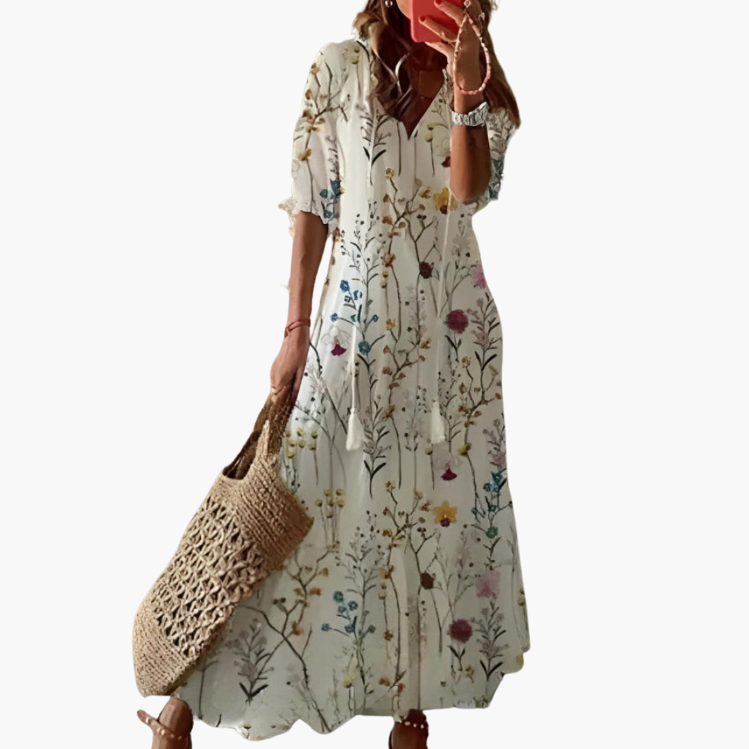 Morgan & Brooke | Ivory V-Neck Tiered Lightweight Cotton Dress