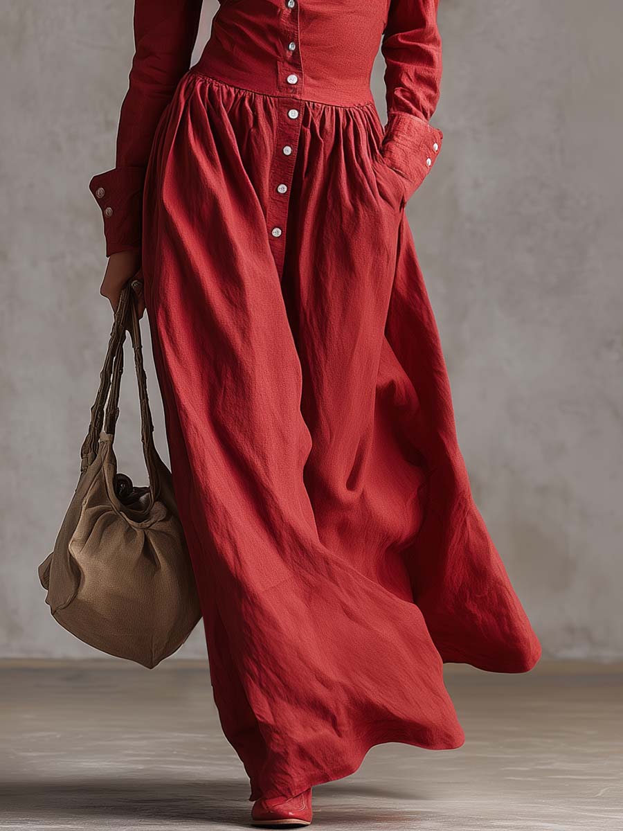 Morgan & Brooke | Red Linen Casual Dress