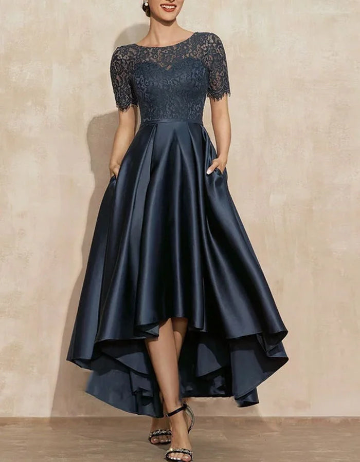 Morgan & Brooke | Satin Round Neck Two-Piece Short Dress