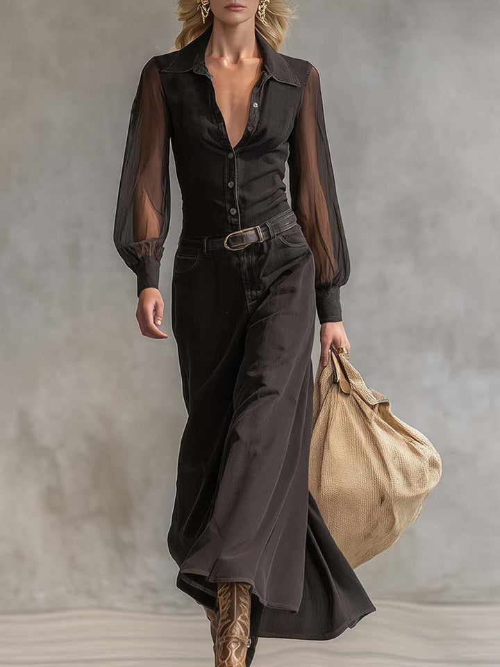 Morgan & Brooke | Black Denim V-Neck Casual Dress