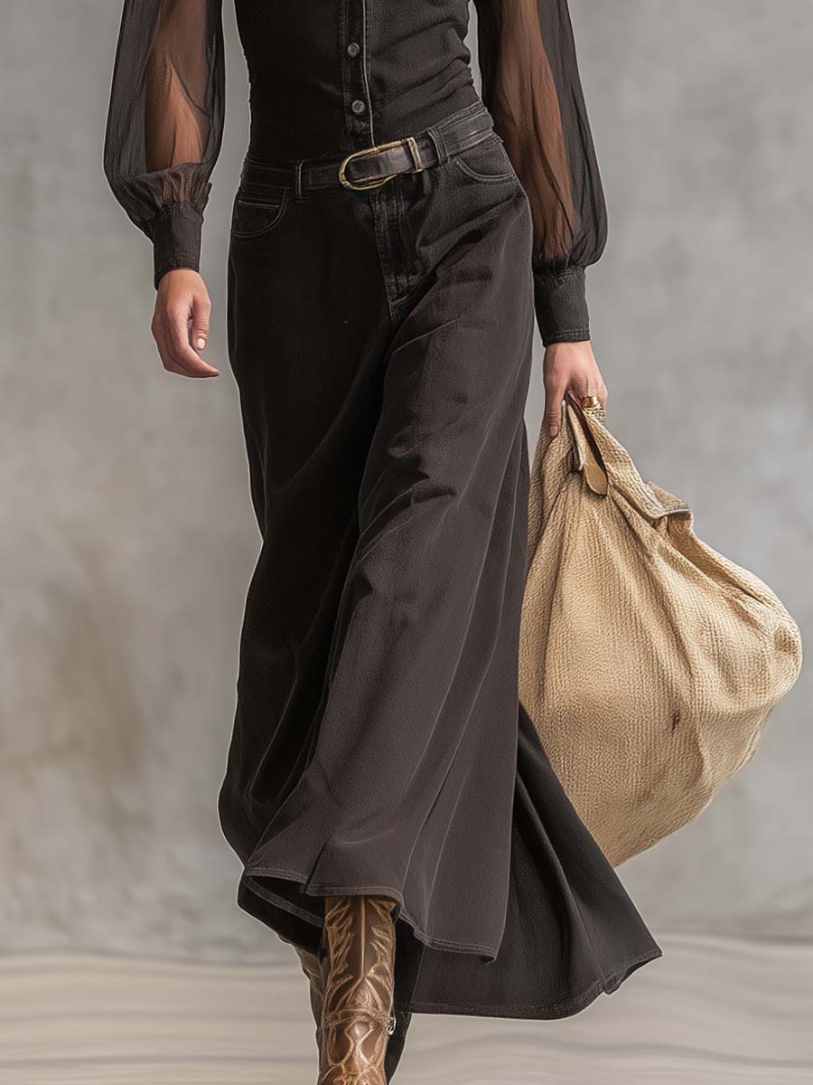 Morgan & Brooke | Black Denim V-Neck Casual Dress