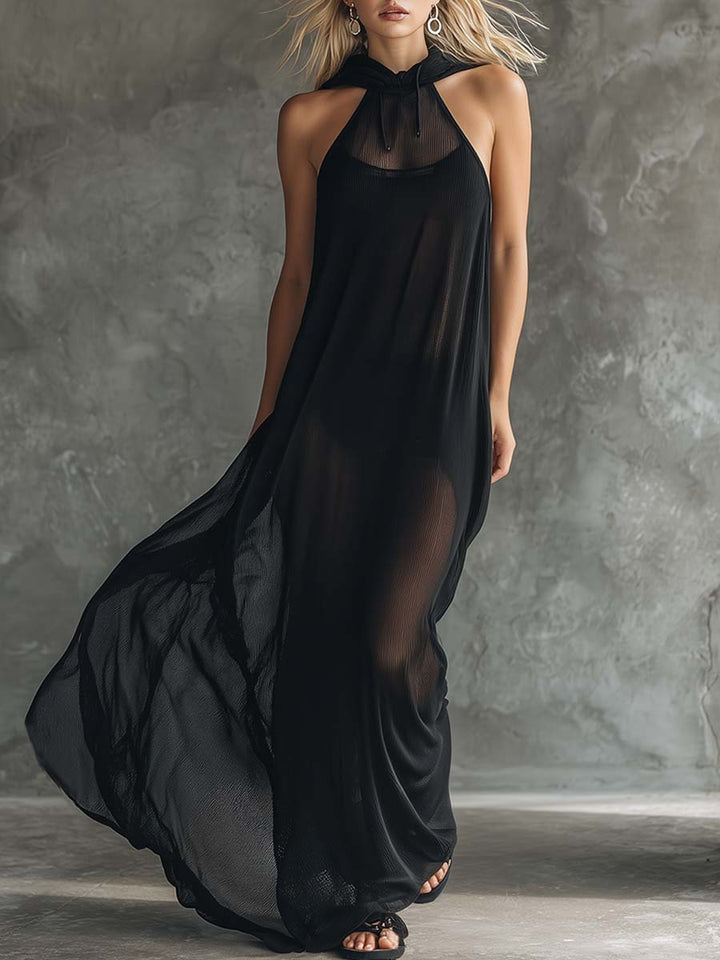 Morgan & Brooke | Black Mesh Hooded Dress