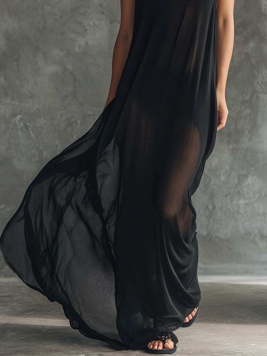 Morgan & Brooke | Black Mesh Hooded Dress