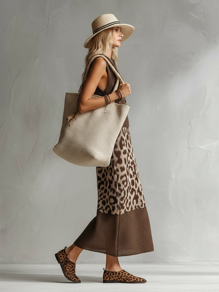Morgan & Brooke | Brown Knit Leopard Print Evening Dress