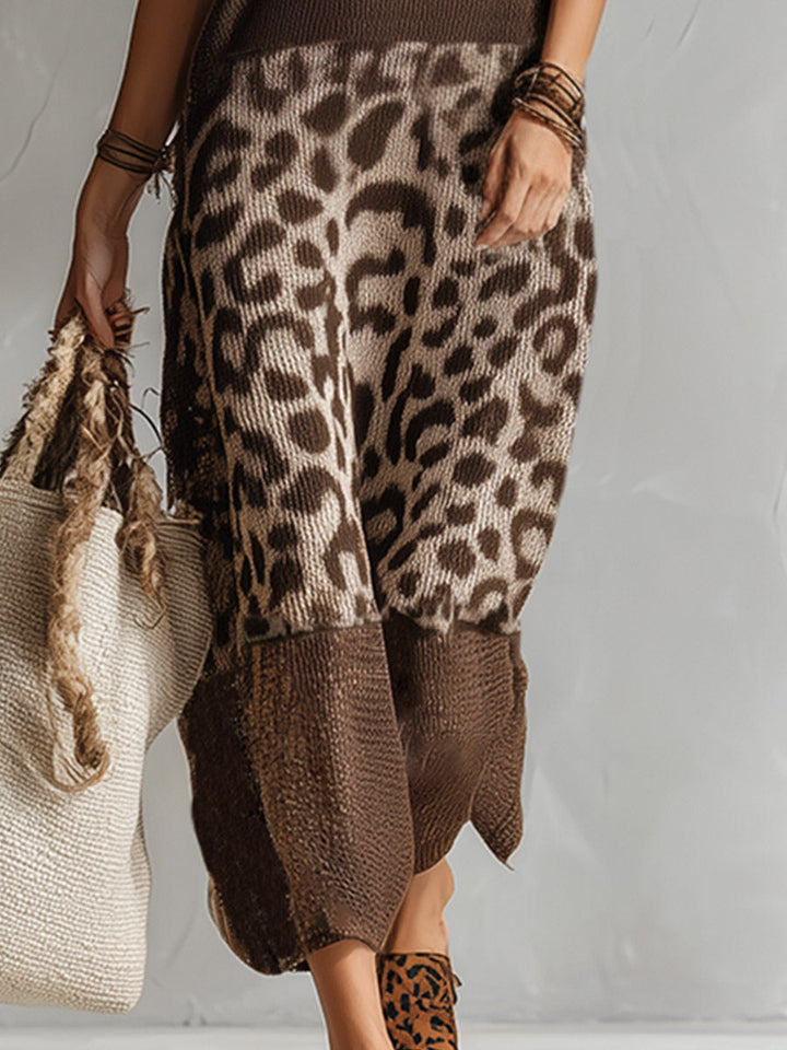 Morgan & Brooke | Brown Knit Leopard Print Evening Dress