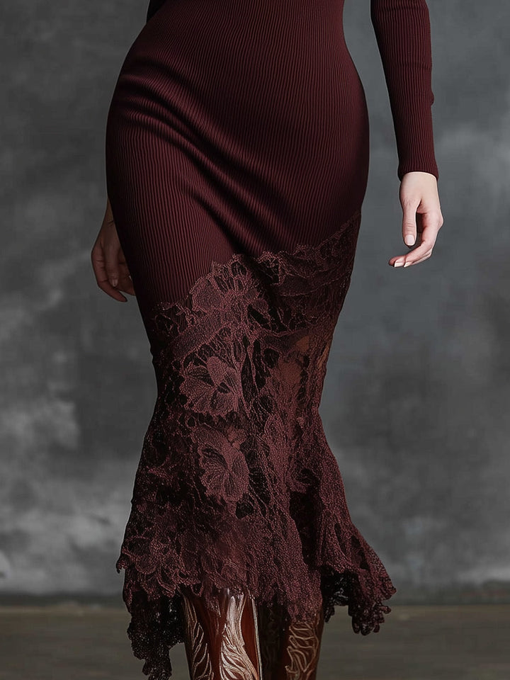 Morgan & Brooke | Burgundy Lace Evening Dress