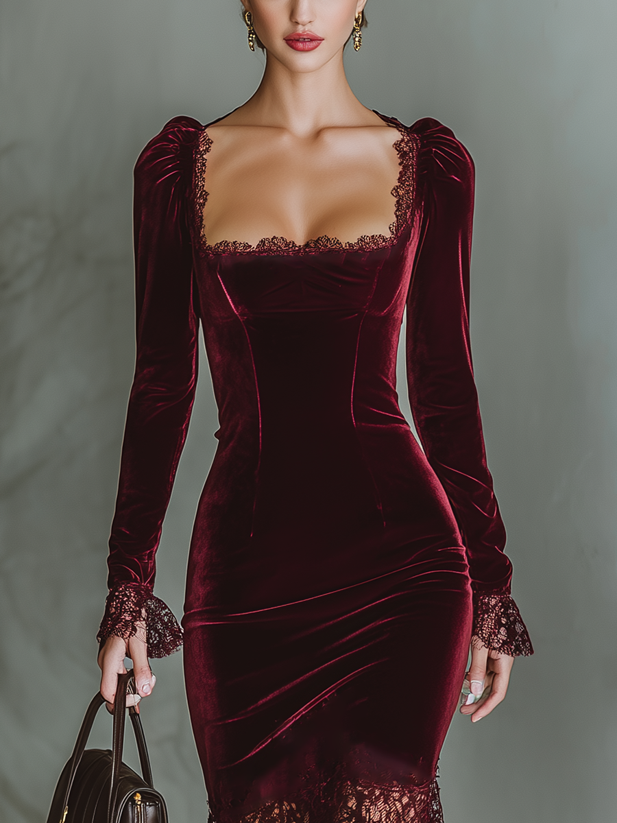 Morgan & Brooke | Burgundy Velvet Evening Dress