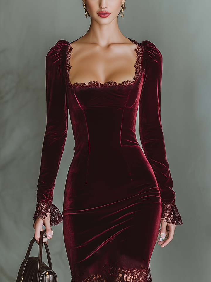 Morgan & Brooke | Burgundy Velvet Evening Dress