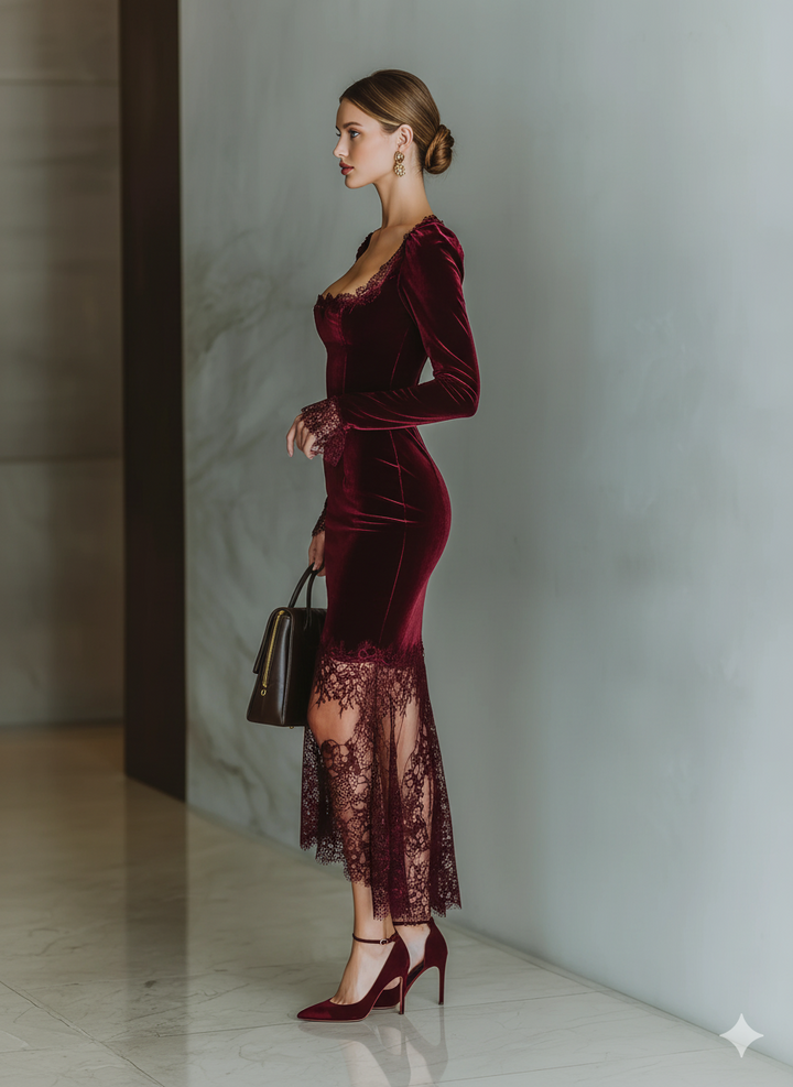 Morgan & Brooke | Burgundy Velvet Evening Dress