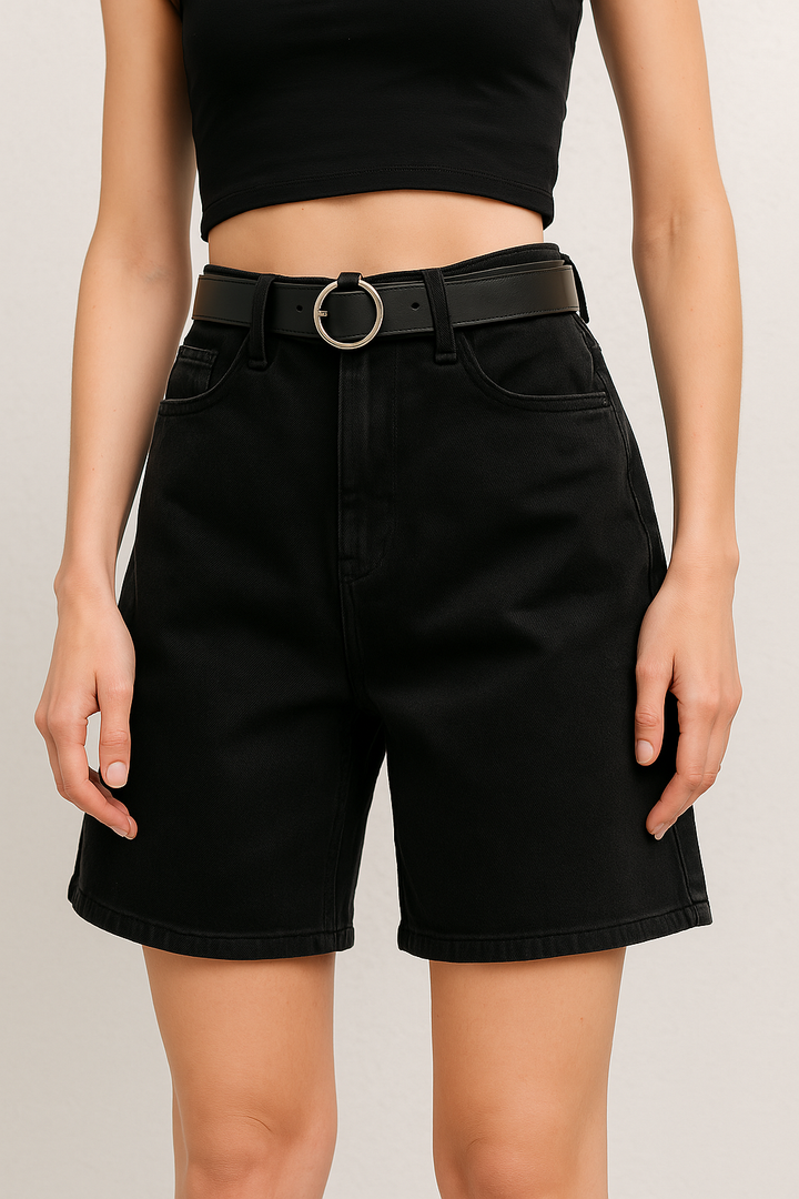 Morgan & Brooke | Blue High-Waist Frayed Hem Cotton Denim Shorts