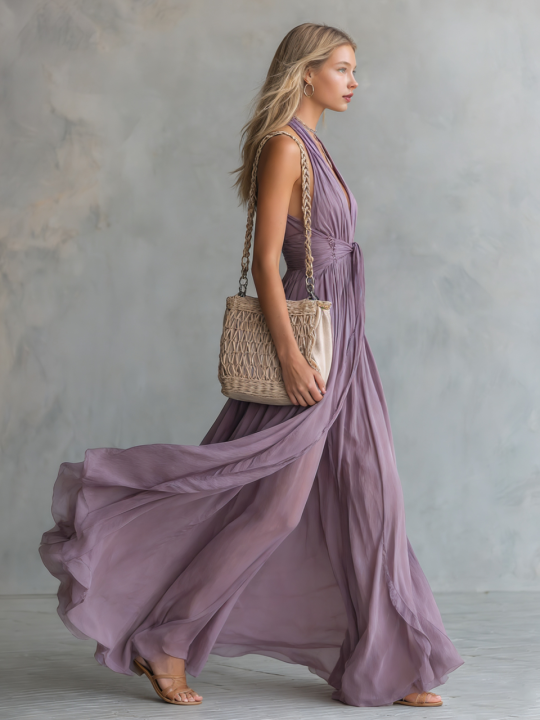Morgan & Brooke | Chiffon Halter Neck Elegant Evening Dress