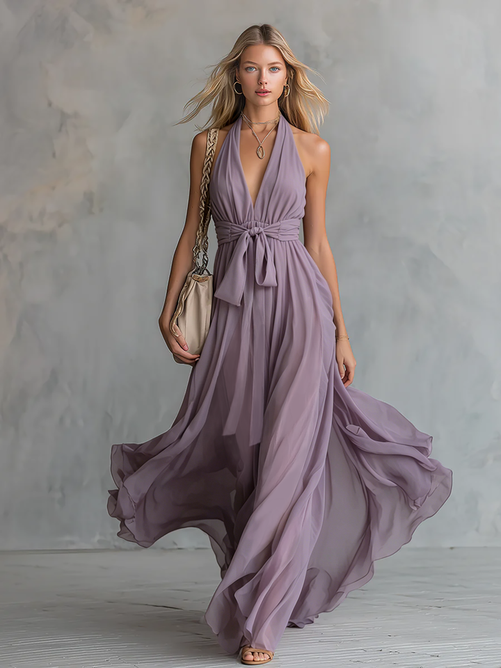 Morgan & Brooke | Chiffon Halter Neck Elegant Evening Dress