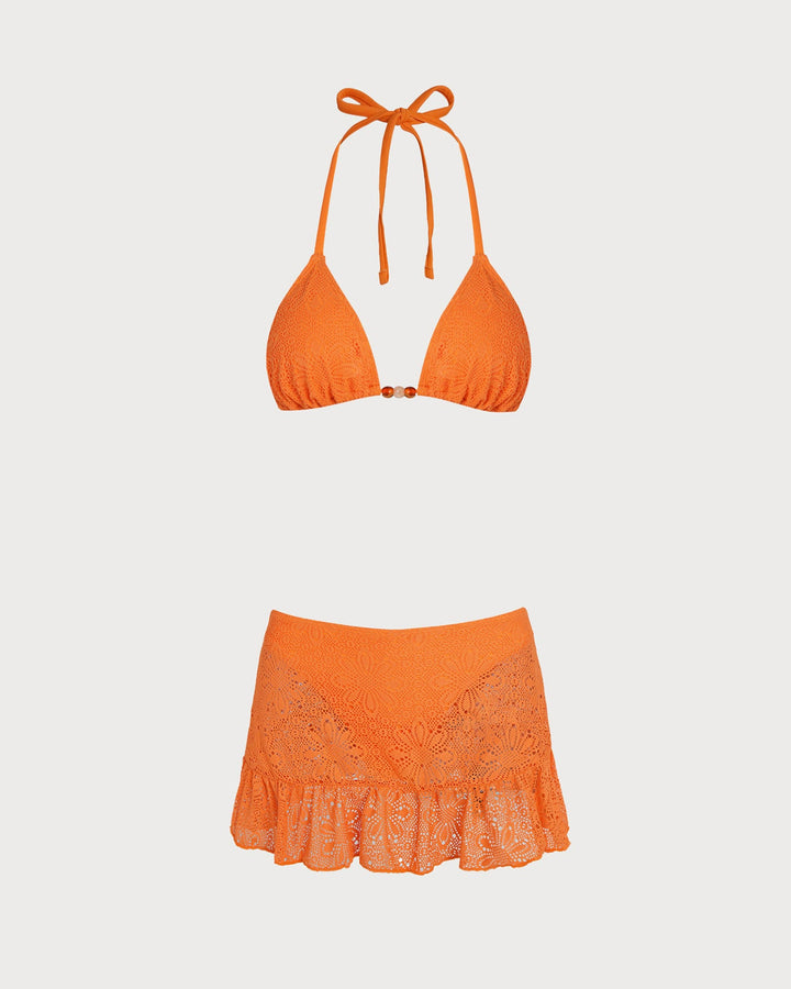 Morgan and Brooke | Floral Halter Bikini Set for Women in Orange