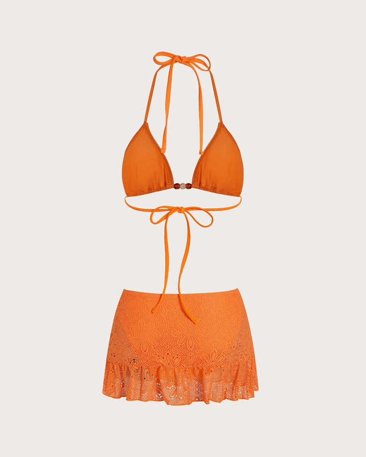Morgan and Brooke | Floral Halter Bikini Set for Women in Orange