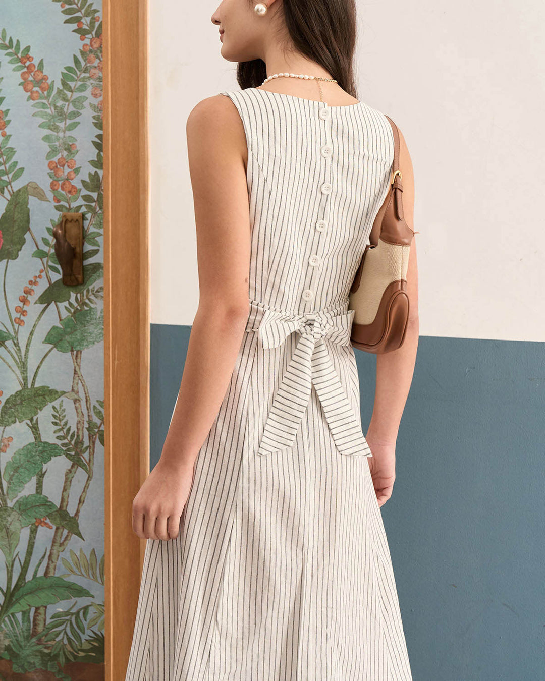 Morgan and Brooke | White Square Neck Striped Midi Dress