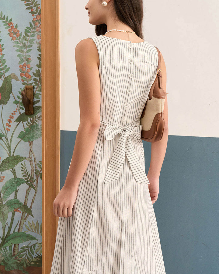 Morgan and Brooke | White Square Neck Striped Midi Dress