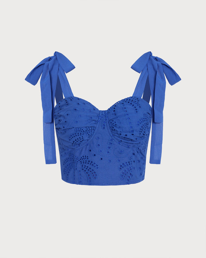 Morgan and Brooke | Embroidered Cami Top for Women in Blue with Sweetheart Neck