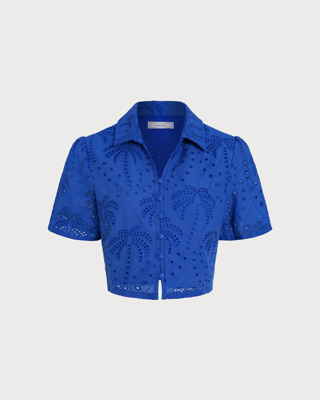 Morgan and Brooke | Textured Button Collar Blouse for Women in Blue