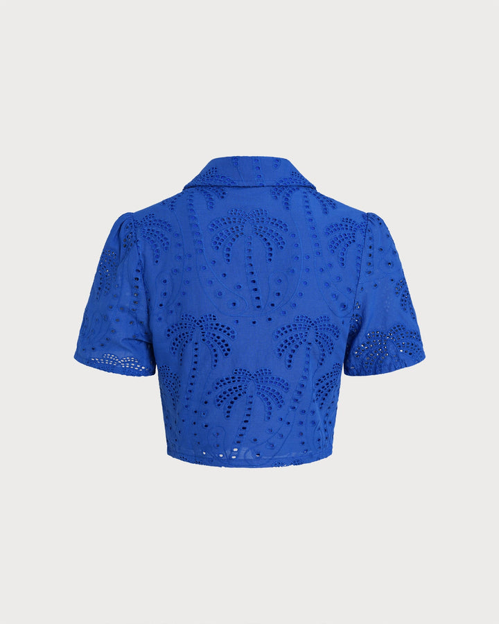 Morgan and Brooke | Textured Button Collar Blouse for Women in Blue