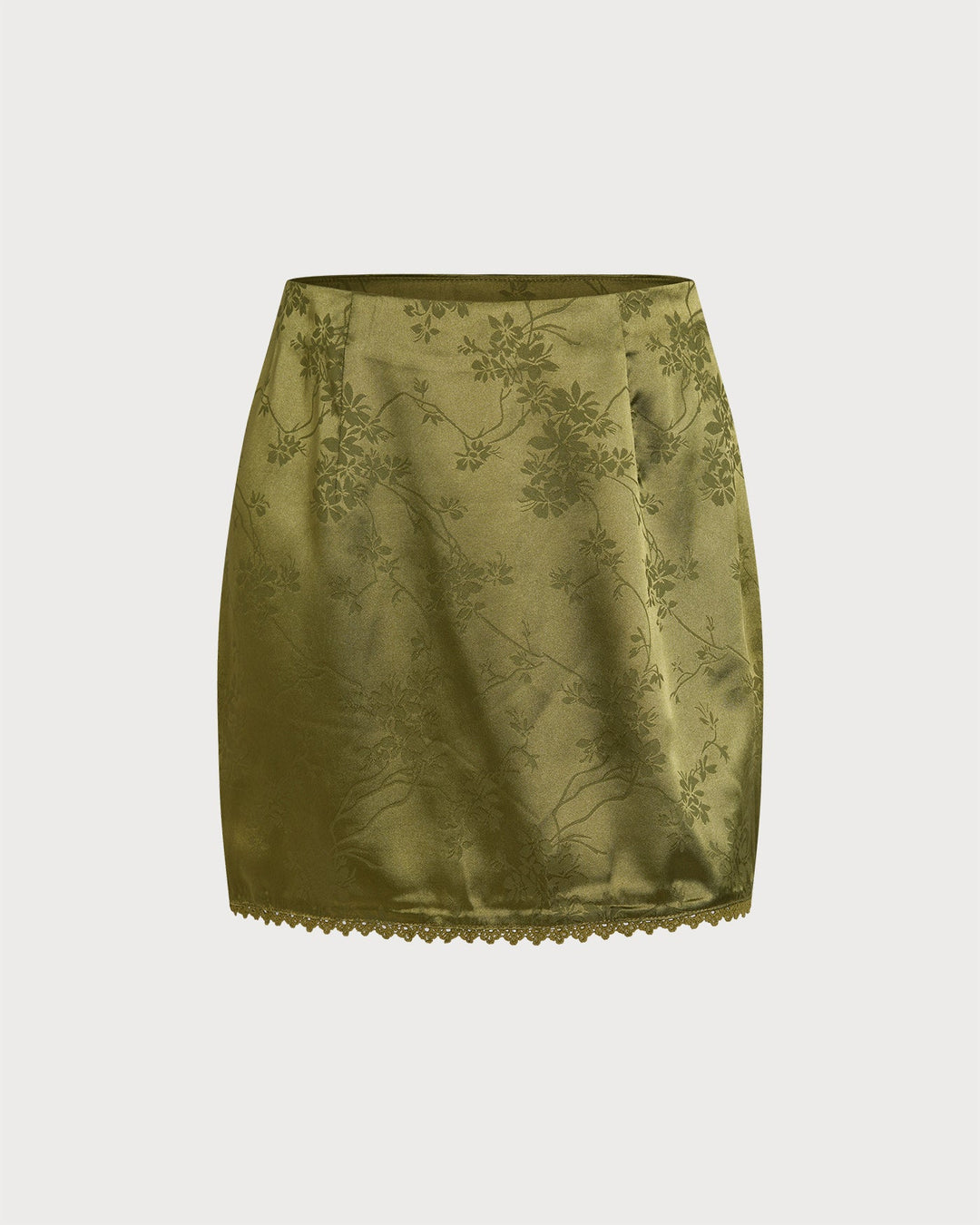Morgan and Brooke | Floral Satin Mini Skirt for Women in Green