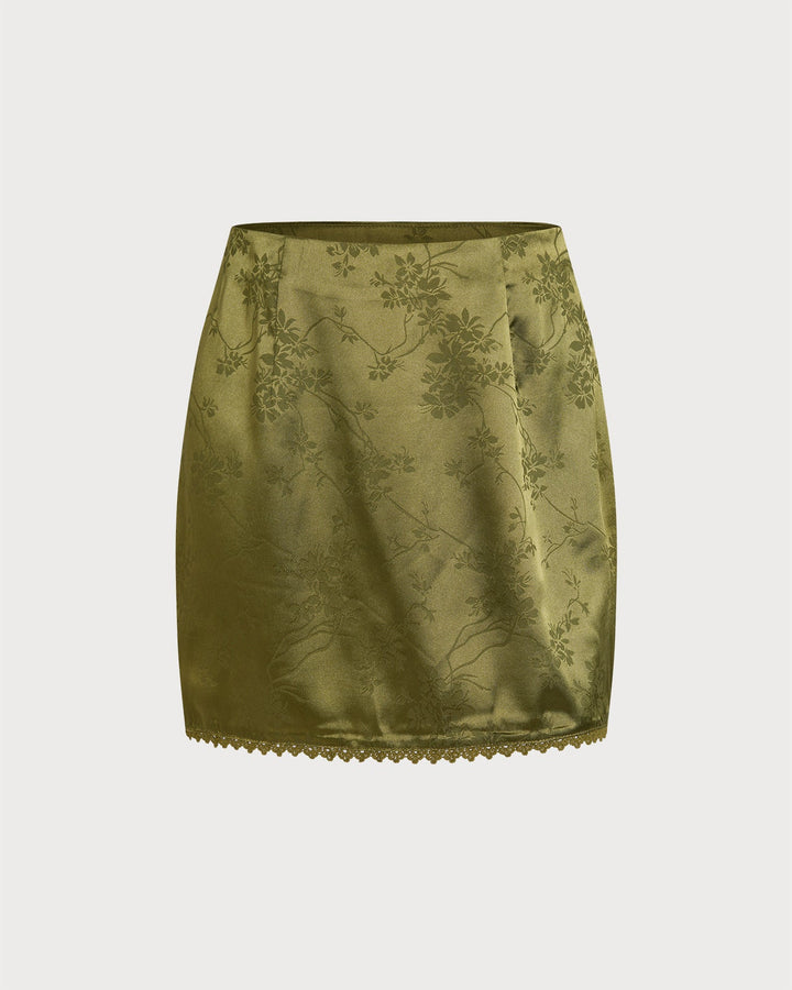 Morgan and Brooke | Floral Satin Mini Skirt for Women in Green