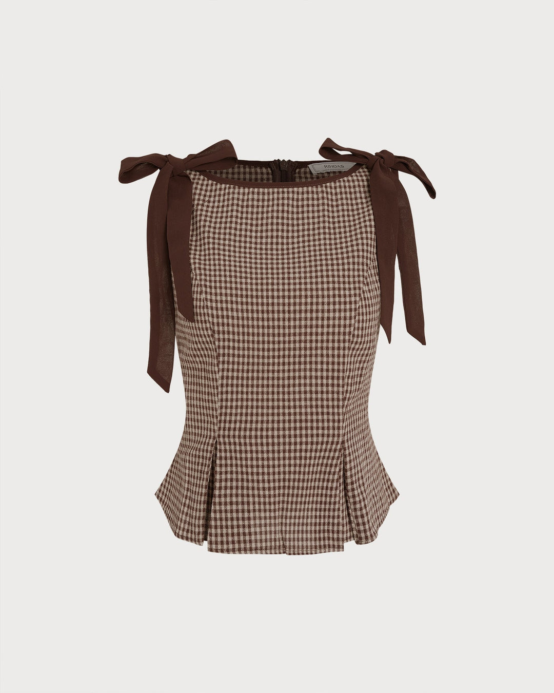 Morgan and Brooke | Brown Plaid Boat Neck Tank Top