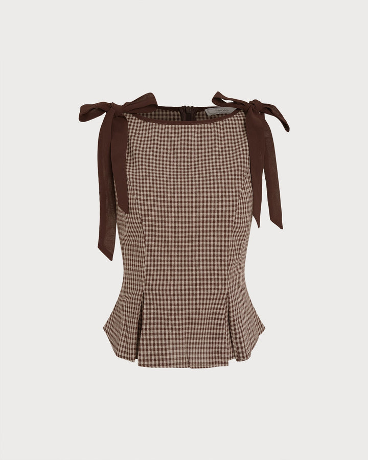 Morgan and Brooke | Brown Plaid Boat Neck Tank Top