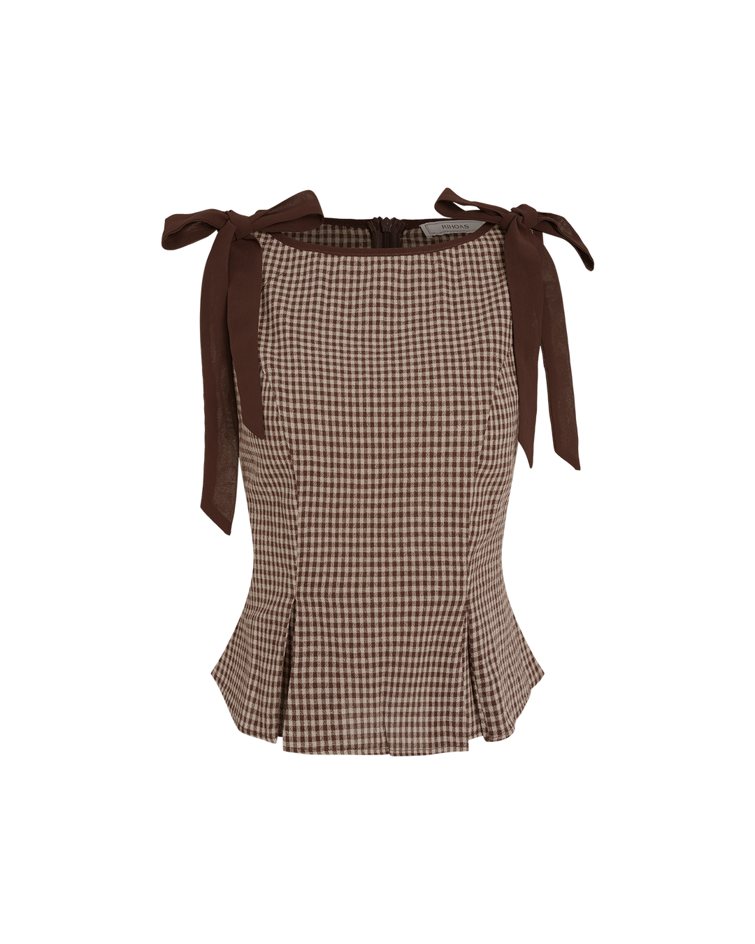 Morgan and Brooke | Brown Plaid Boat Neck Tank Top