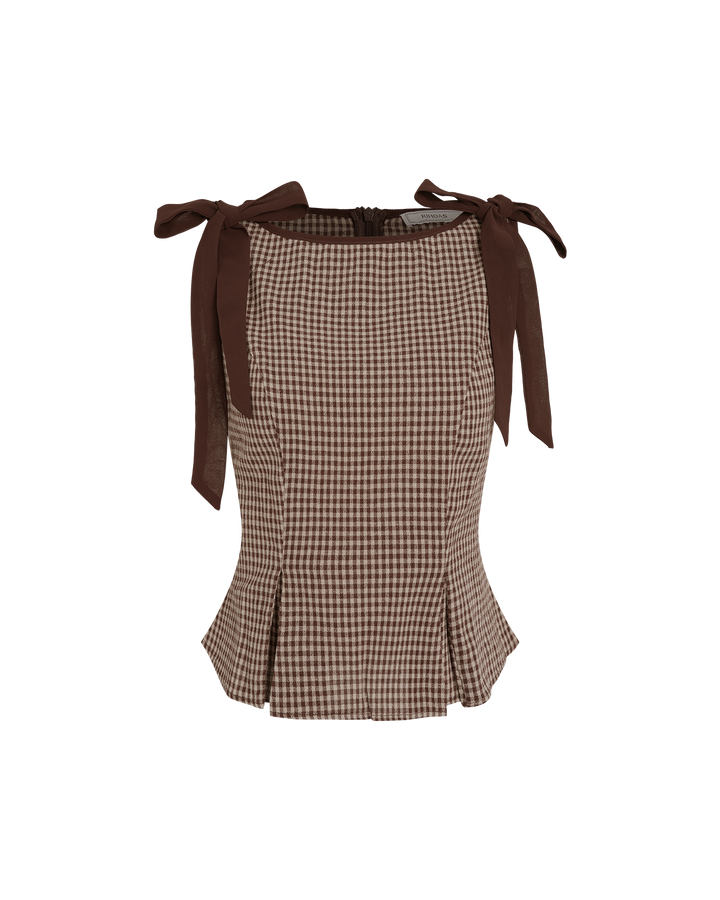 Morgan and Brooke | Brown Plaid Boat Neck Tank Top