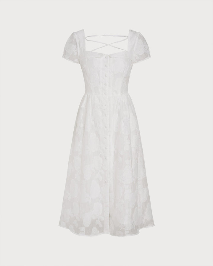 Morgan and Brooke | White Square Neck Cross Midi Dress