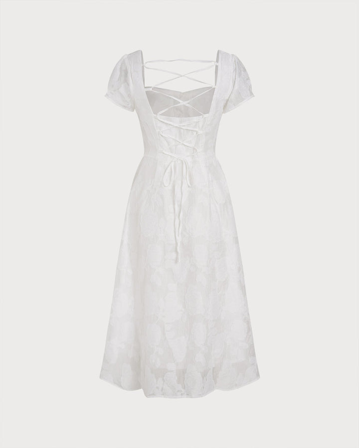 Morgan and Brooke | White Square Neck Cross Midi Dress