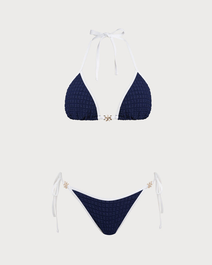 Morgan and Brooke | Halter Bikini Set for Women in Blue with Contrasting Details