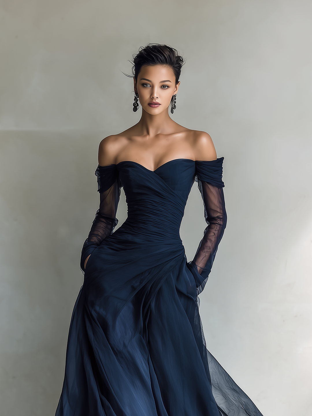 Morgan & Brooke | Dark Blue Chiffon Evening Dress