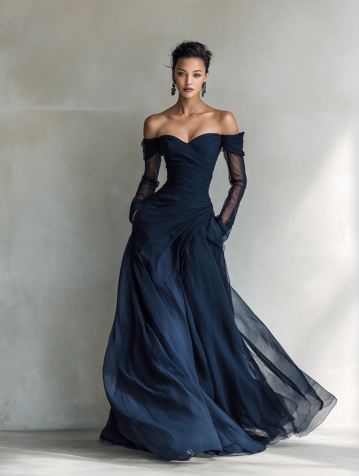 Morgan & Brooke | Dark Blue Chiffon Evening Dress