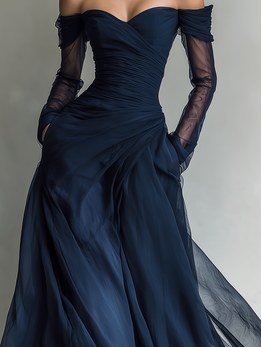 Morgan & Brooke | Dark Blue Chiffon Evening Dress