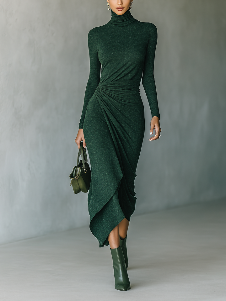 Morgan & Brooke | Dark Green Knit Wrap Dress
