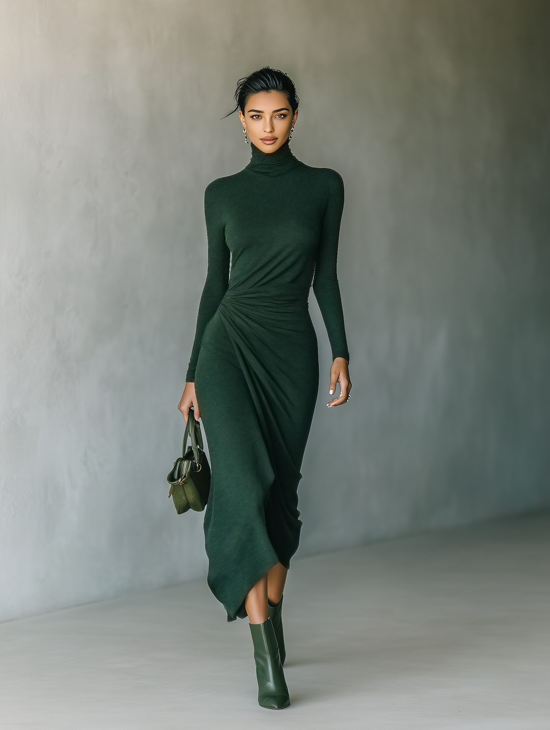 Morgan & Brooke | Dark Green Knit Wrap Dress