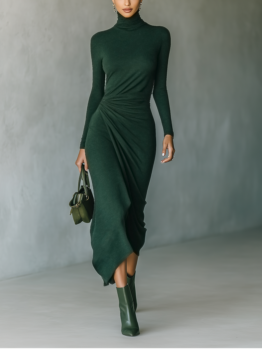 Morgan & Brooke | Dark Green Knit Wrap Dress