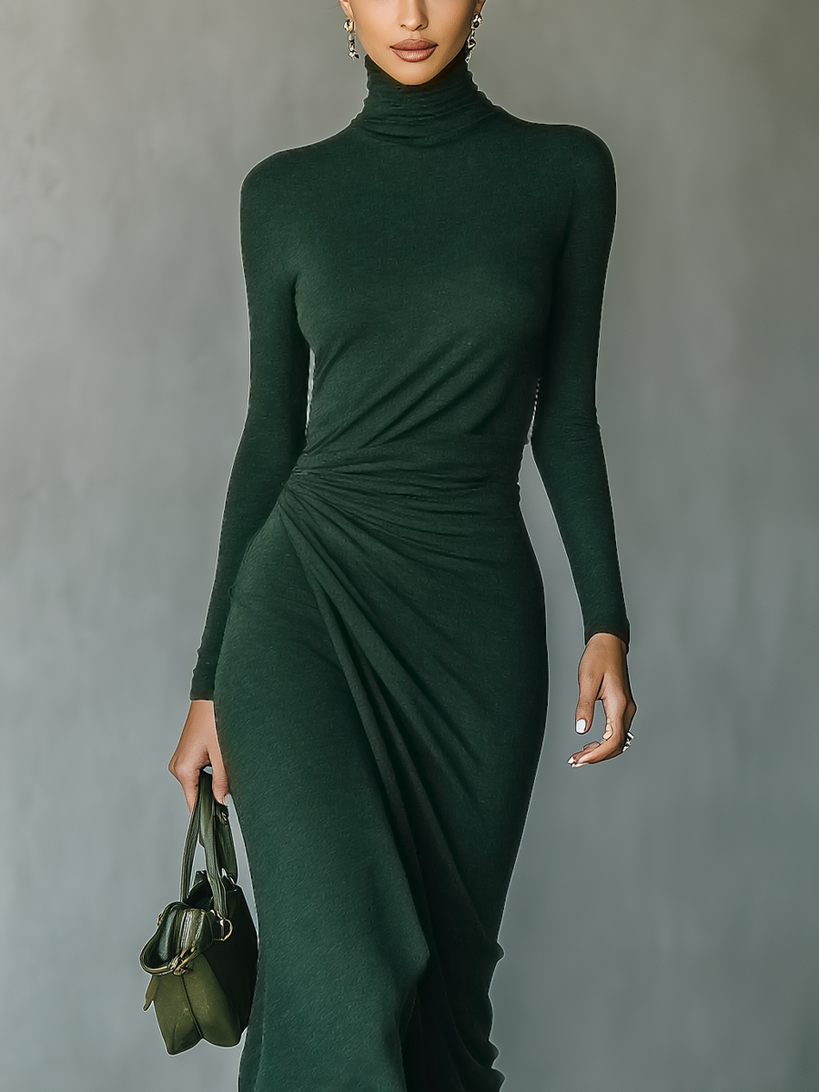 Morgan & Brooke | Dark Green Knit Wrap Dress
