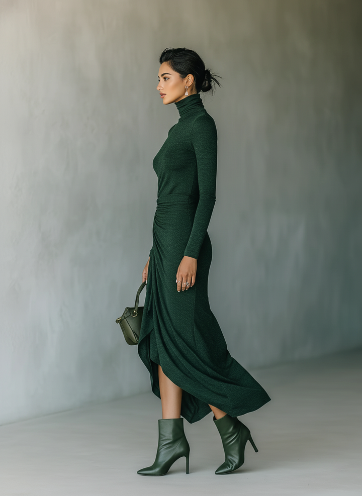 Morgan & Brooke | Dark Green Knit Wrap Dress
