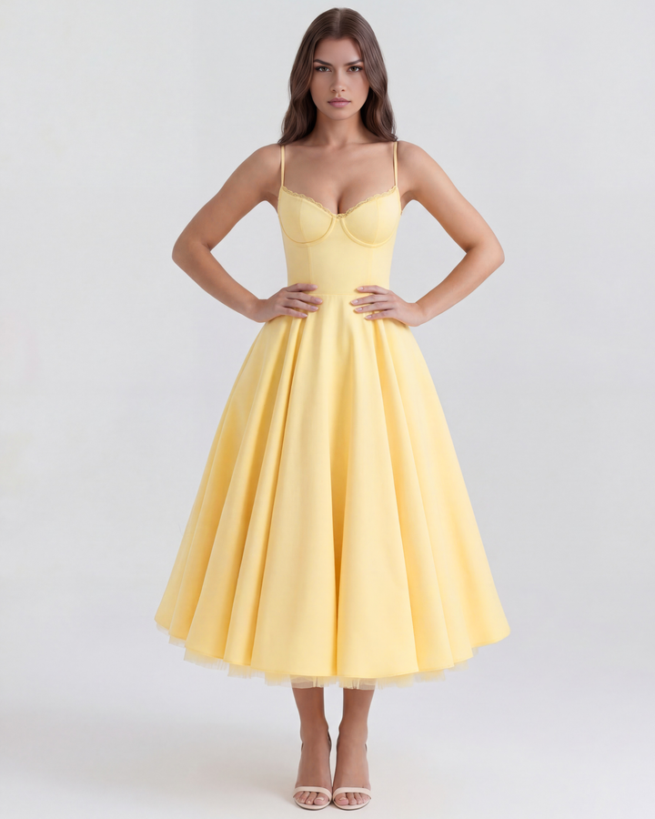 Morgan & Brooke | Ivory Tulle-Skirt Satin Midi Dress