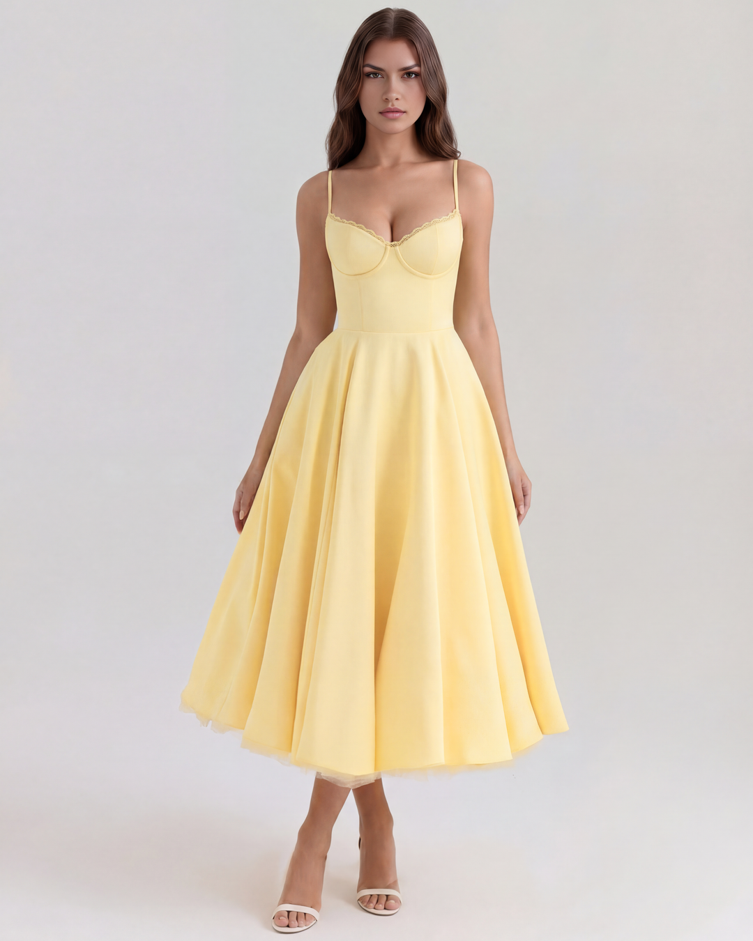 Morgan & Brooke | Ivory Tulle-Skirt Satin Midi Dress