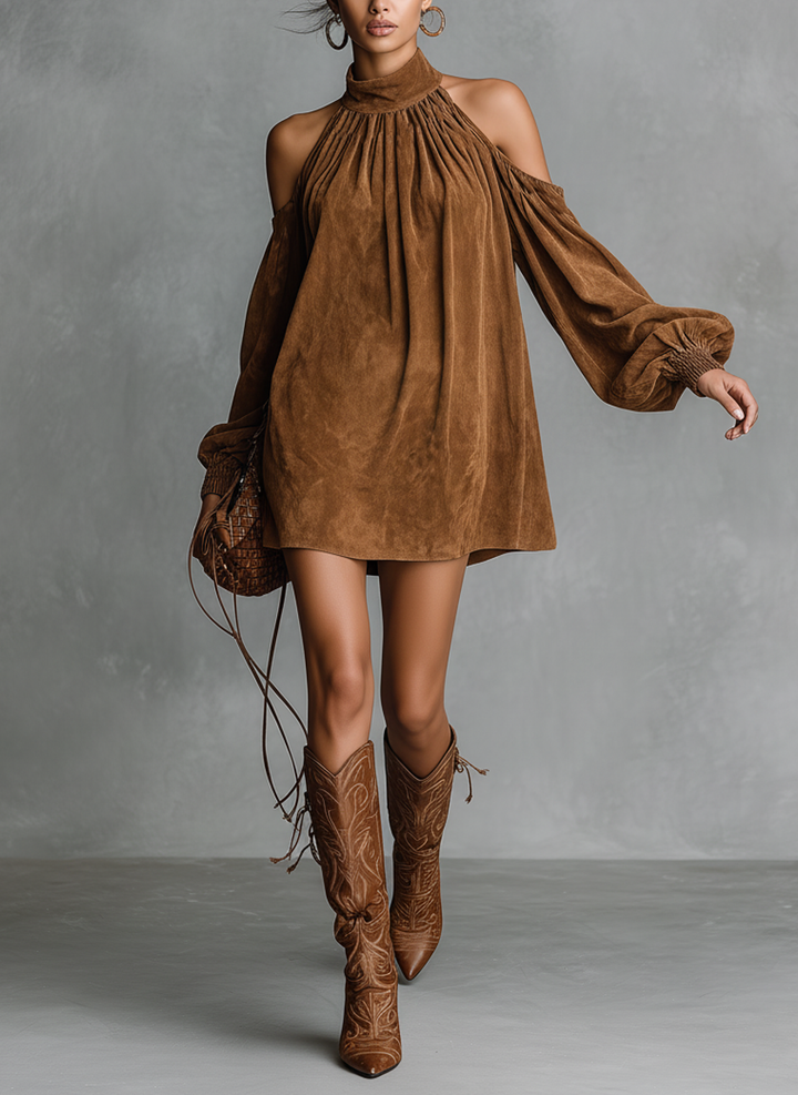 Morgan & Brooke | Faux Suede Halter Neck Dress