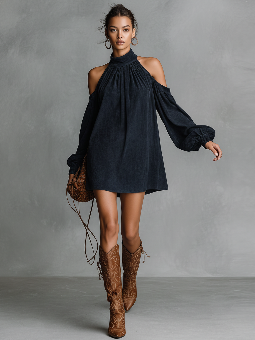 Morgan & Brooke | Faux Suede Halter Neck Dress