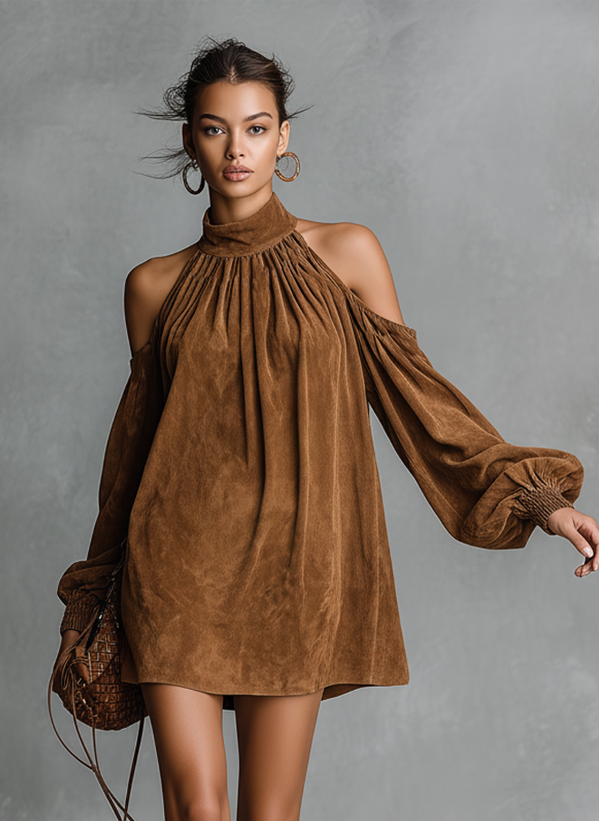 Morgan & Brooke | Faux Suede Halter Neck Dress