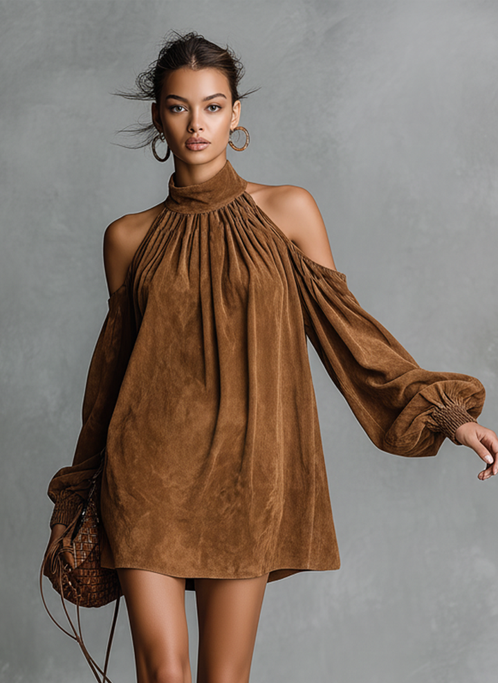 Morgan & Brooke | Faux Suede Halter Neck Dress