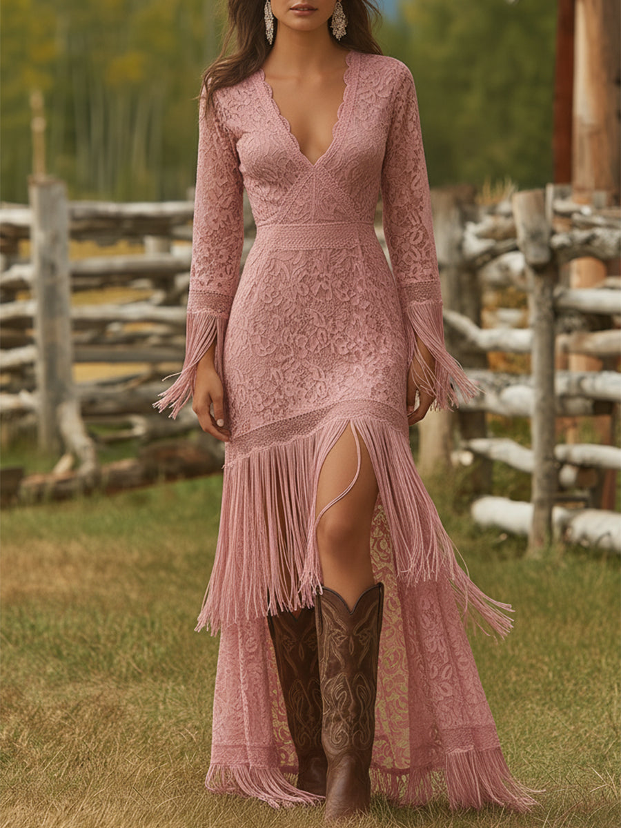 Morgan & Brooke | White Lace V-Neck Evening Dress